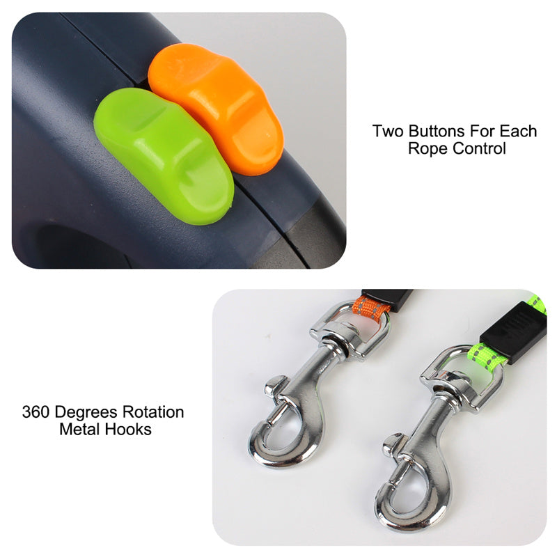 🐾 Dual Retractable Dog Leash 💡 | 360° Swivel, Reflective Tangle-Free Walking Lead for Small Dogs 🐶