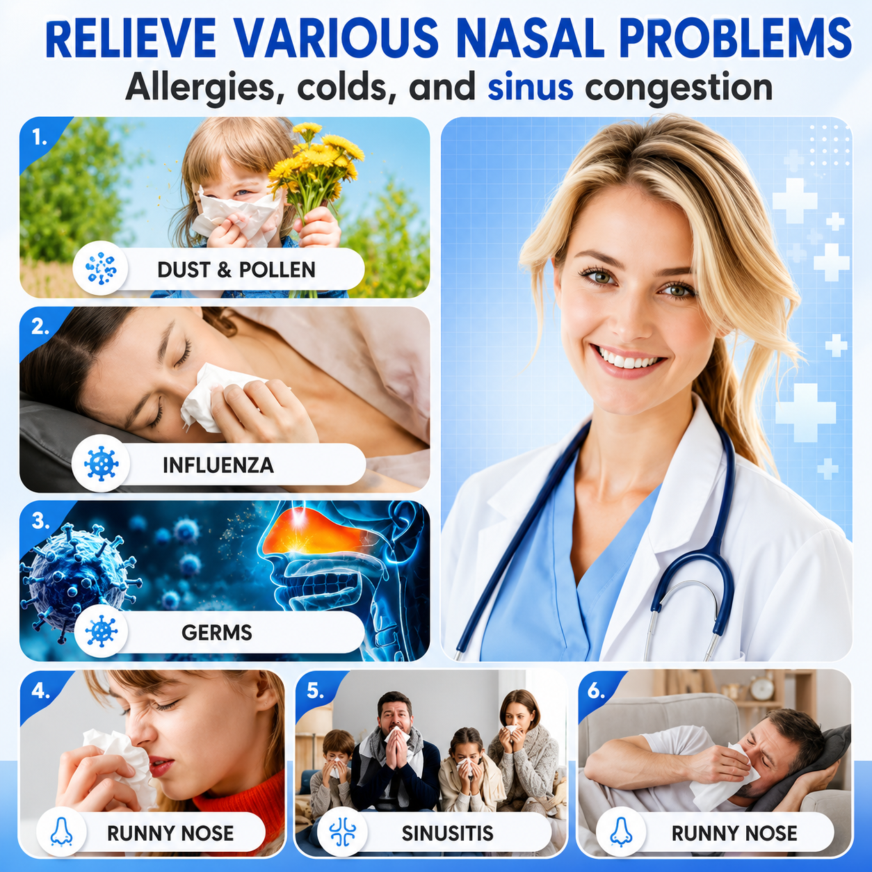 💧 Electric Nasal Irrigation & Sinus Rinse Machine – Rechargeable Nasal Cleaner with 4 Nozzles & 30 Saline Packs