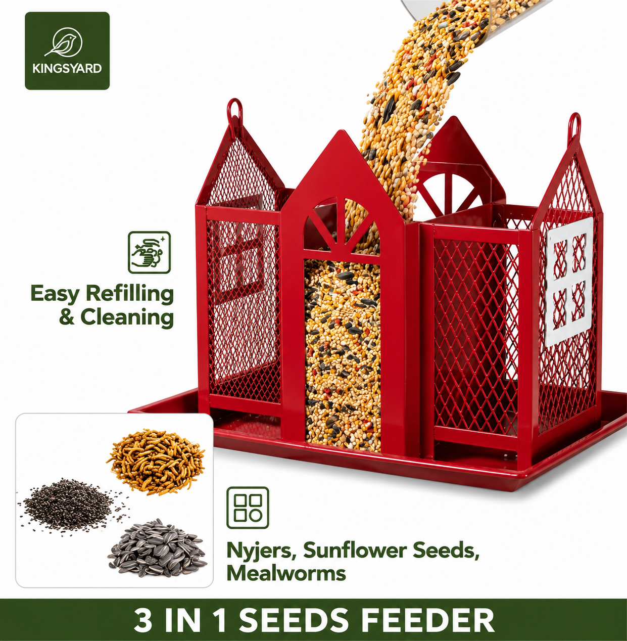 🐦✨ Metal Mesh Bird Feeder House – Triple Feeding Stations for Finch & Cardinal | Weatherproof Outdoor Bird Feeder | Perfect Christmas Gift 🎄