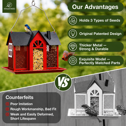 🐦✨ Metal Mesh Bird Feeder House – Triple Feeding Stations for Finch & Cardinal | Weatherproof Outdoor Bird Feeder | Perfect Christmas Gift 🎄