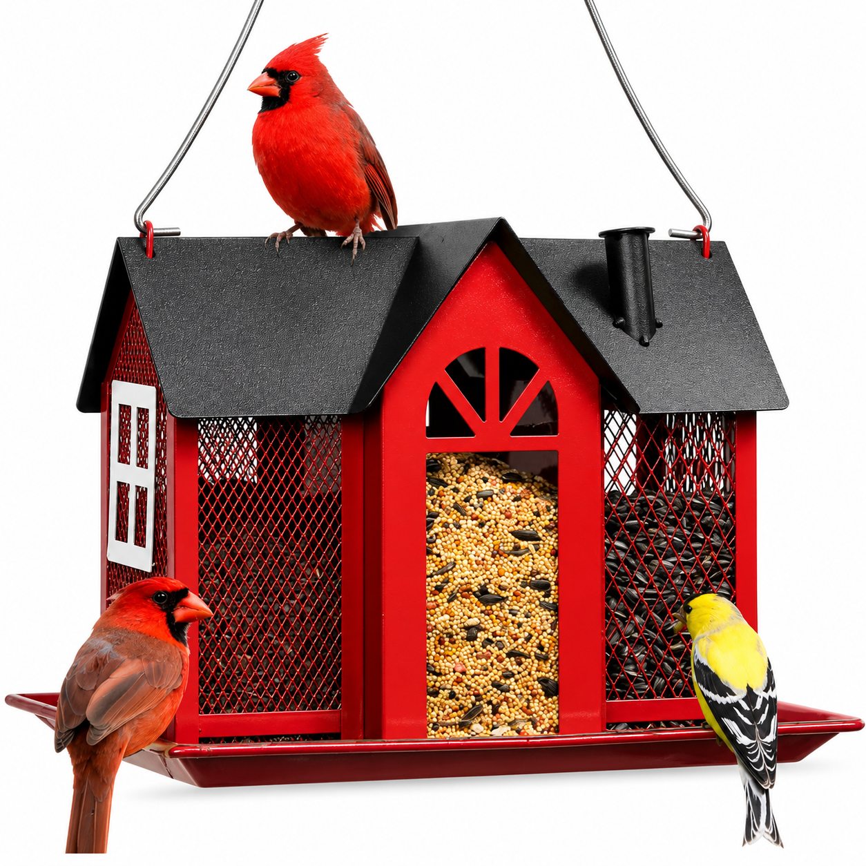 🐦✨ Metal Mesh Bird Feeder House – Triple Feeding Stations for Finch & Cardinal | Weatherproof Outdoor Bird Feeder | Perfect Christmas Gift 🎄