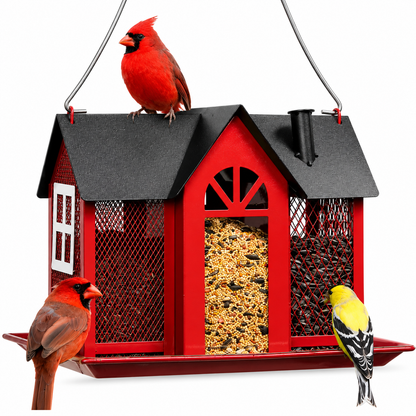 🐦✨ Metal Mesh Bird Feeder House – Triple Feeding Stations for Finch & Cardinal | Weatherproof Outdoor Bird Feeder | Perfect Christmas Gift 🎄