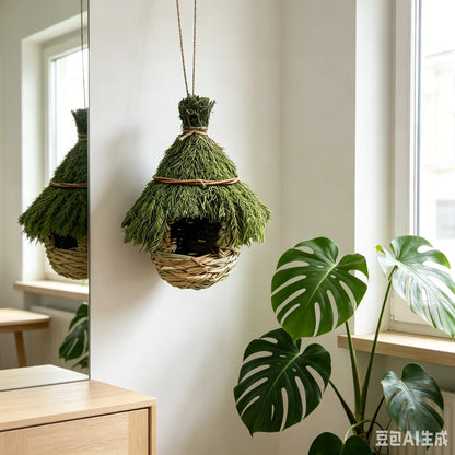 🐦 Handwoven Natural Grass Bird Nest | Handmade Bird House for Garden, Patio, Backyard & Outdoor Decor 🌿