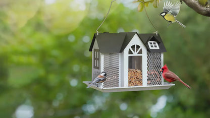🐦✨ Metal Mesh Bird Feeder House – Triple Feeding Stations for Finch & Cardinal | Weatherproof Outdoor Bird Feeder | Perfect Christmas Gift 🎄